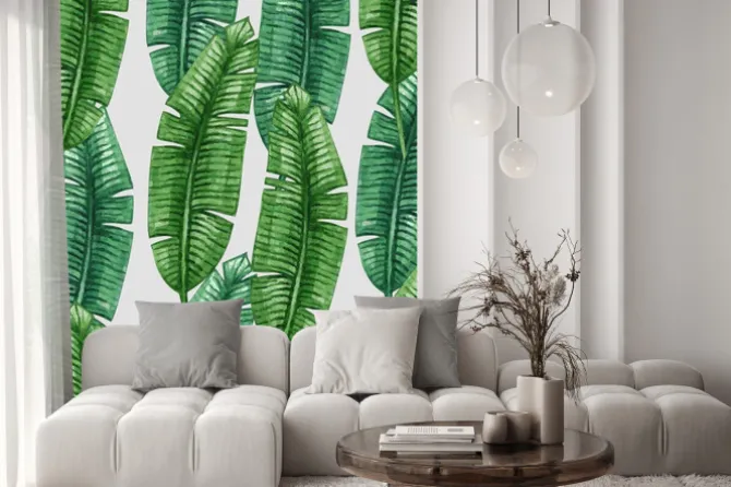 Naklejka: Akwarela tropikalnych liści palmowych szwu wzorca. ilustracji