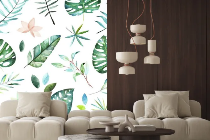 Naklejka: Akwarela tropikalnych wzorek bez szwu. wzór tropikalnych liści