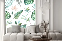 Naklejka: Akwarela tropikalnych wzorek bez szwu. wzór tropikalnych liści