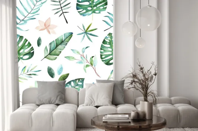 Naklejka: Akwarela tropikalnych wzorek bez szwu. wzór tropikalnych liści