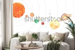 Naklejka: Akwarela układ słoneczny. słońce i planety (merkury, wenus, ziemia,