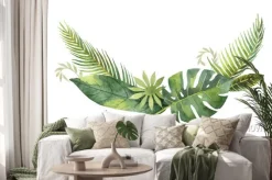 Naklejka: Akwarela wieniec tropikalnych liści i gałęzi samodzielnie na