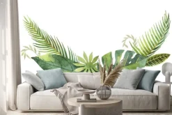 Naklejka: Akwarela wieniec tropikalnych liści i gałęzi samodzielnie na