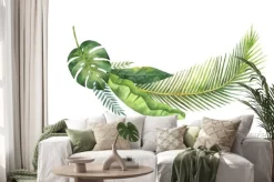 Naklejka: Akwarela wieniec tropikalnych liści i gałęzi samodzielnie na