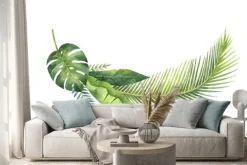 Naklejka: Akwarela wieniec tropikalnych liści i gałęzi samodzielnie na