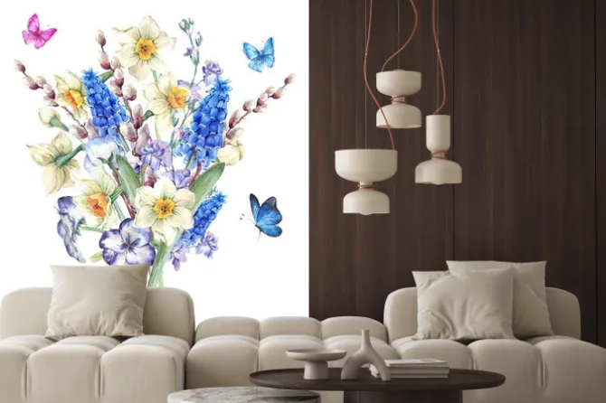 Naklejka: Akwarela wiosny bukiet z żonkili