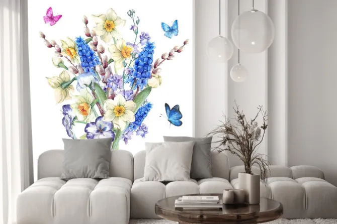 Naklejka: Akwarela wiosny bukiet z żonkili