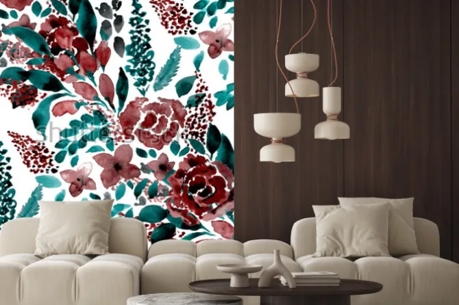 Naklejka: Akwarela wzoru wzór prosty kwiat wyciągnąć rękę. wzór w kwiaty.