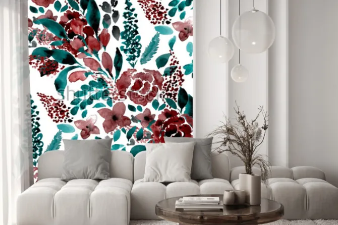 Naklejka: Akwarela wzoru wzór prosty kwiat wyciągnąć rękę. wzór w kwiaty.