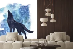 Naklejka: Akwarela z wyjącym wilkiem