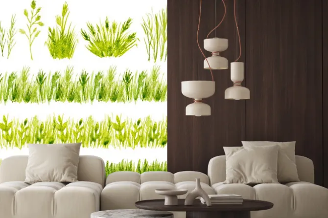 Naklejka: Akwarela zielona trawa ustawić na białym tle