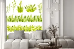 Naklejka: Akwarela zielona trawa ustawić na białym tle