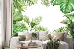 Naklejka: Akwarela zielone tło z roślin tropikalnych