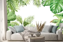 Naklejka: Akwarela zielone tło z roślin tropikalnych