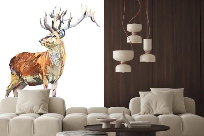 Naklejka: Akwarela zwierzęcy rogacz odizolowywający na białym tle