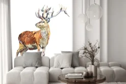 Naklejka: Akwarela zwierzęcy rogacz odizolowywający na białym tle