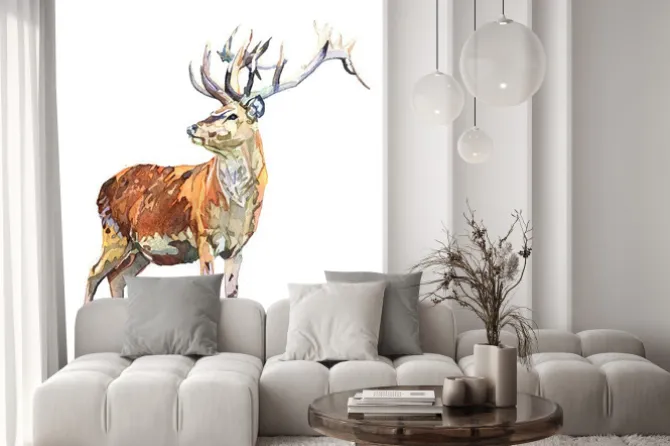 Naklejka: Akwarela zwierzęcy rogacz odizolowywający na białym tle