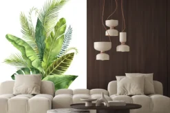 Naklejka: Akwarele bukiet tropikalnych liści i gałęzi wyizolowanych na