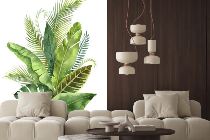 Naklejka: Akwarele bukiet tropikalnych liści i gałęzi wyizolowanych na