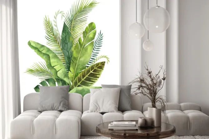 Naklejka: Akwarele bukiet tropikalnych liści i gałęzi wyizolowanych na