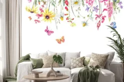 Naklejka: Akwarele łąki ziołowe, rumianek i motyli