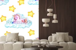 Naklejka: Akwarele malowane ładny jednorożce wzór