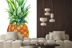 Naklejka: Akwarele ręcznie rysowane ananas egzotycznych owoców tropikalnych