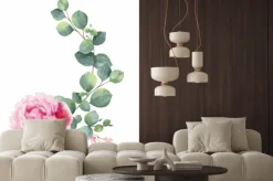 Naklejka: Akwareli wektorowa ręka maluje ilustrację peonia kwiaty i zieleń