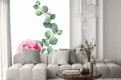 Naklejka: Akwareli wektorowa ręka maluje ilustrację peonia kwiaty i zieleń