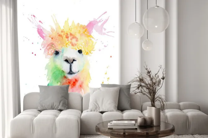 Naklejka: Akwarelowa ilustracja alpaki