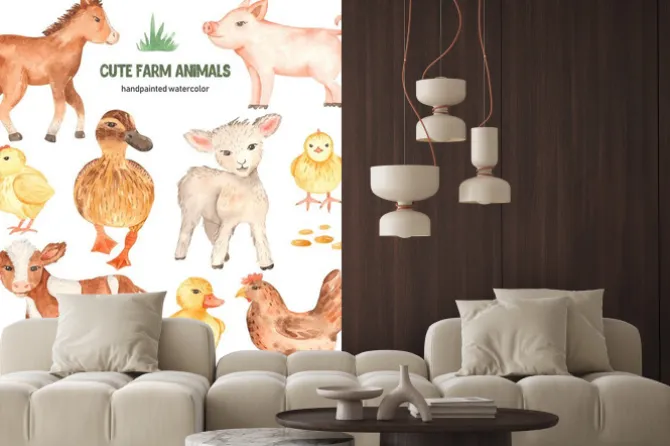 Naklejka: Akwarelowa ilustracja zwierząt z farmy