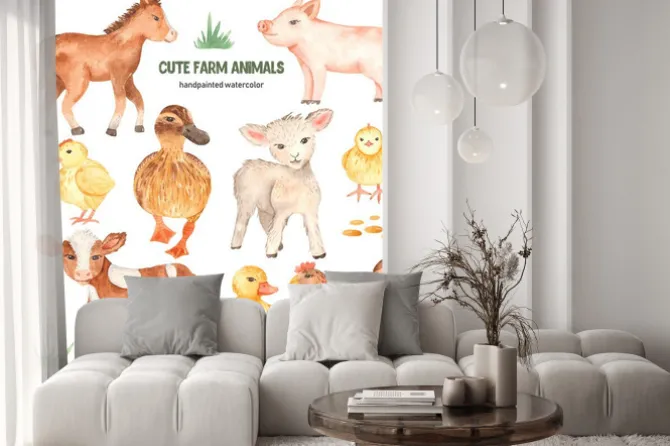 Naklejka: Akwarelowa ilustracja zwierząt z farmy