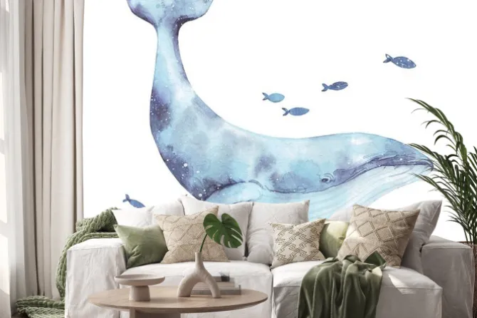 Naklejka: Akwarelowa ilustracja wieloryba