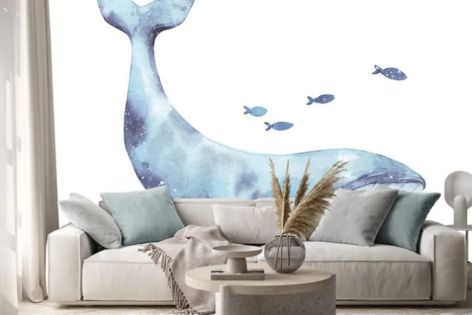 Naklejka: Akwarelowa ilustracja wieloryba