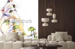 Naklejka: Akwarelowa ilustracja kota w kwiatach