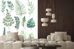 Naklejka: Akwarelowa kompozycja z liści monstery i palmy