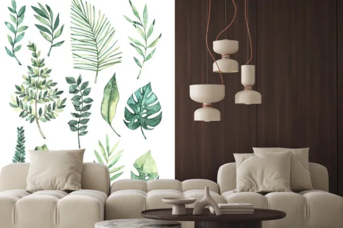 Naklejka: Akwarelowa kompozycja z liści monstery i palmy