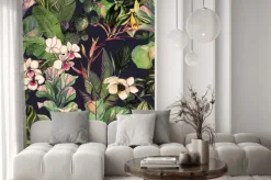 Naklejka: Akwarelowe egzotyczne kwiaty i liście