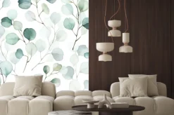 Naklejka: Akwarelowe gałązki eukaliptusa na białym tle