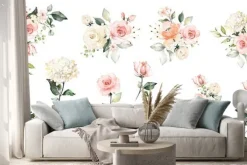 Naklejka: Akwarelowe kompozycje z jasnoróżowych i białych kwiatów