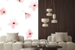 Naklejka: Akwarelowe kwiaty wiśni na białym tle