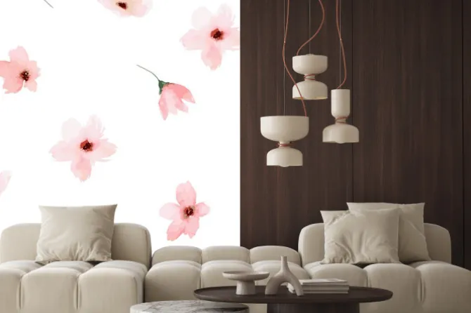 Naklejka: Akwarelowe kwiaty wiśni na białym tle