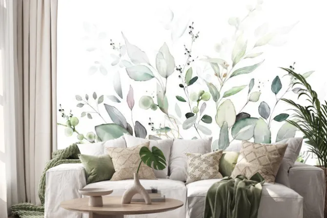 Naklejka: Akwarelowe liście i złote gałązki