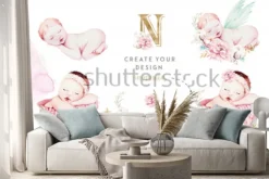 Naklejka: Akwarelowe niemowlę w uroczych pozach