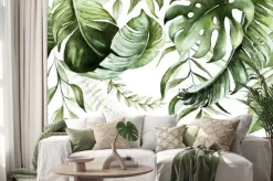 Naklejka: Akwarelowe zwisające liście monstery