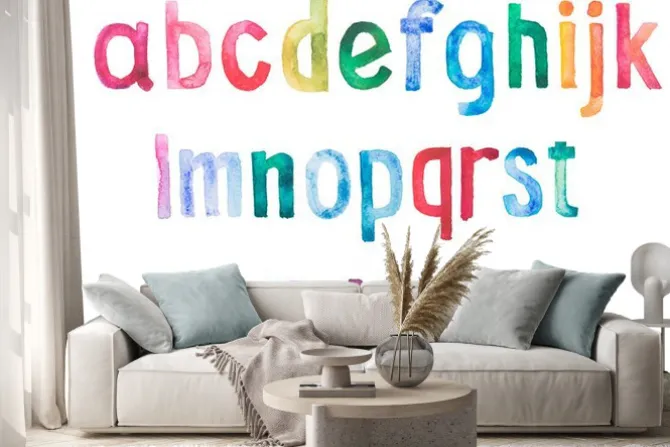 Naklejka: Akwarelowy alfabet na białym tle