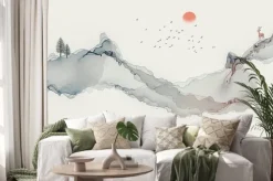 Naklejka: Akwarelowy krajobraz z górami abstrakcja