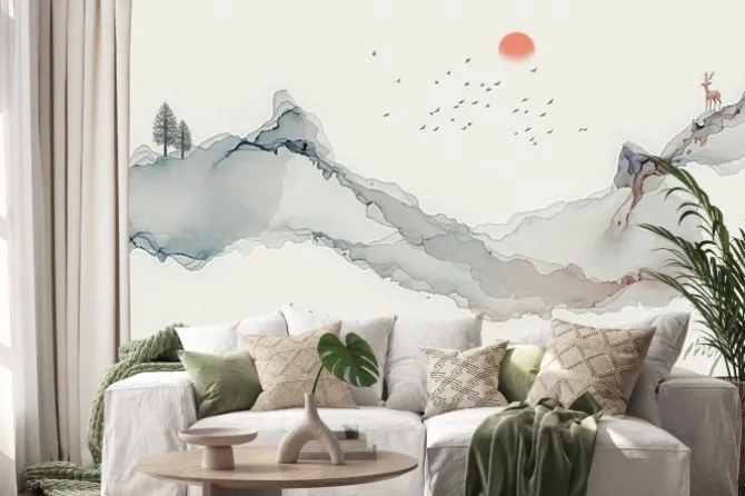 Naklejka: Akwarelowy krajobraz z górami abstrakcja