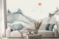 Naklejka: Akwarelowy krajobraz z górami abstrakcja