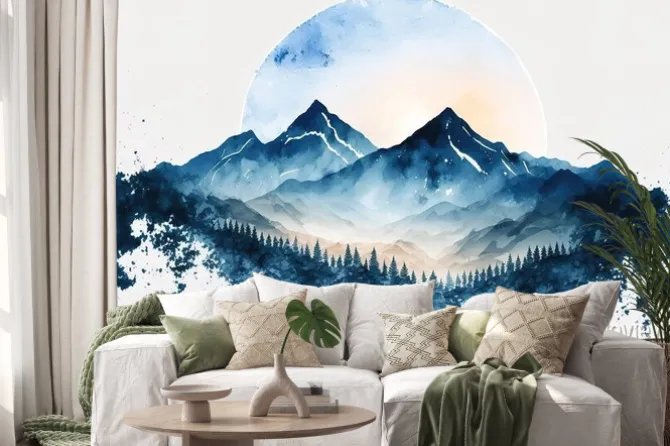 Naklejka: Akwarelowy księżyc za chmurami